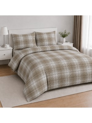 Karen Home %100 Pamuk Çift Kişilik Lastikli Çarşaflı Nevresim Takımı | Kahverengi Ekose