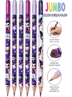 Artlantis Kuromi Jumbo Kurşun Kalem 6 Adet Fatih Üçgen Başlangıç Kalemi Siyah Ilk Kalemim Jumbo Kalın Kalem Kolay Tutuş