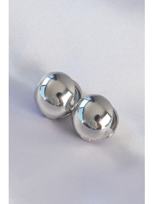 Uravas Store Pirinç Gümüş Renk Içi Boş Minimal Topçuk Küpe TJ-BKP8985