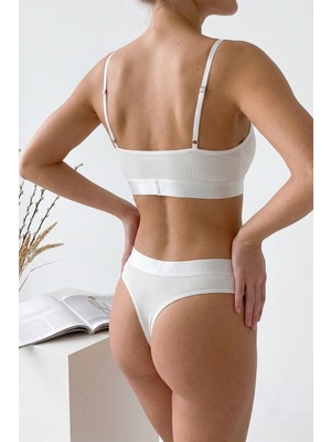Zenviaa Kadın Ekru Çıkarılabilir Pedli Fitilli Dantelli Bralet Takımı Zenviaamm