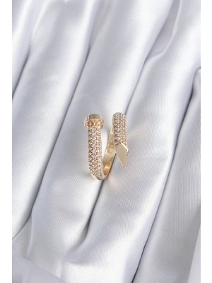 Uravas Store Pirinç Gold Renk Çivi Model Zirkon Taşlı Kadın Yüzük - TJ-BYK2878