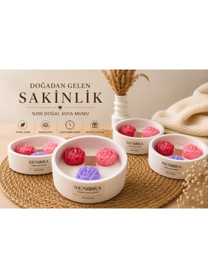 Senora Design Leylak Kokulu Üç Çiçekli Kase Mum