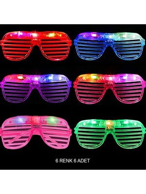 Uravas Store Işıklı Panjur Şeritli LED Parti Gözlüğü 6 Renk 6 Lı Set