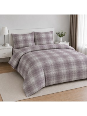 Karen Home %100 Pamuk Çift Kişilik Lastkli Çarşaflı Nevresim Takımı | Mürdüm Ekose