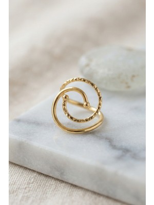 Uravas Store Gold Renk Geometrik Çift Halka Yüzük TJ-BYK4207