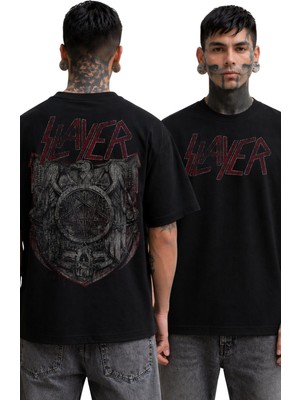 Fuddy Moda Unisex Oversize Slayer Eagle Sırt Baskılı Rock Band Tişört