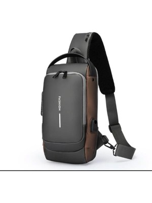 Belirtilmemiş Powerbank Destekli Erkek Göğüs Çantası, Şifreli Kilitli Antitheft Çapraz Sırt Çantası, Su Geçirmez USB Şarj Girişli Sling Bag, Günlük ve Seyahat Tipi Omuz Çantası (Siyah/kahverengi)