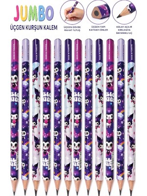 Artlantis Kuromi Jumbo Kurşun Kalem 12 Adet Fatih Üçgen Başlangıç Kalemi Siyah Ilk Kalemim Jumbo Kalın Kalem Kolay Tutuş