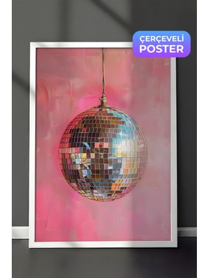 Empressco Beyaz Çerçeveli Pembe Disko Topu Genç Odası Dekoru Poster