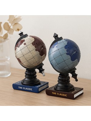 Sepetopia Vintage Dünya Temalı Dekoratif Biblo Kumbara 22 cm Reçine