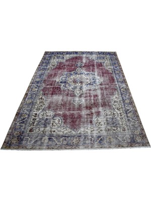 Kilim Antik 6m2 El Dokuma Kırmızı Lacivert Eskitme Göbekli Yün Salon Halısı 1599 - Vintage - Çok Renkli