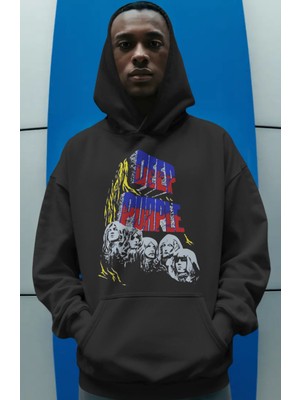 Sevbano Deep Purple Rock Metal Müzik Grubu Ön Baskılı Unisex Oversize Premium Hoodie