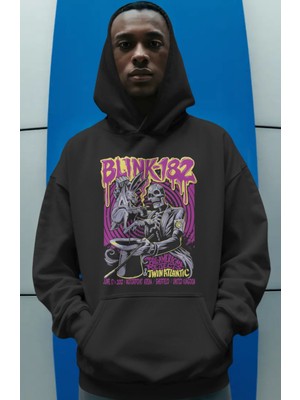 Sevbano BLINK-182 Rock Metal Müzik Grubu Ön Baskılı Unisex Oversize Premium Hoodie