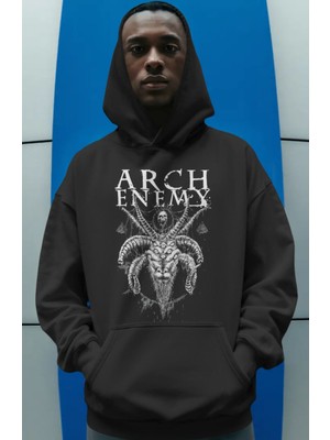 Sevbano Arch Enemy Rock Metal Müzik Grubu Ön Baskılı Unisex Oversize Premium Hoodie