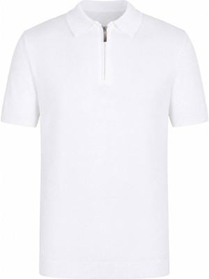 Trender Düz Yarım Fermuarlı Beyaz Erkek Polo Yaka T-Shirt 16357-15965