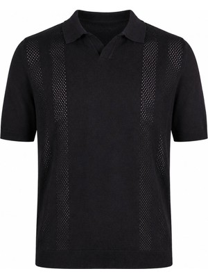 Trender Yarım Patlı Siyah Erkek Polo Yaka T-Shirt 18242