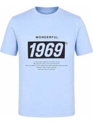 Trender Baskı Süpreme Mavi Erkek T-Shirt 226-22 1969
