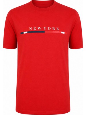Trender New York Baskı Süpreme Kırmızı Erkek T-Shirt 226-17