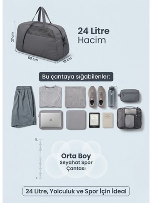 Empressco Orta Boy Gri Çanta, Ön Cepli, Ayarlanabilir Omuz Askısı, Seyahat ve Spor