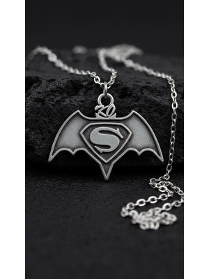 Alooya Batman Süperman Gümüş Kaplama Kolye Ucu