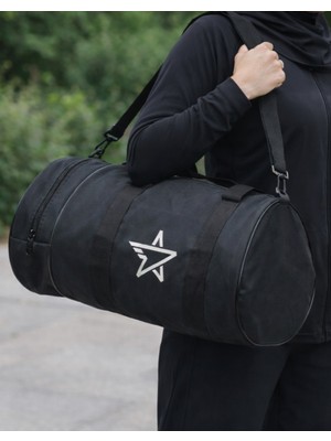 Empressco Şık Siyah Unisex Silindir Spor Çantası, Hafif ve Pratik Tasarım