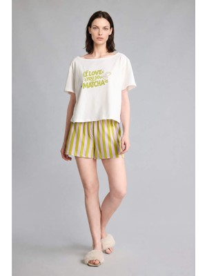 DeFacto Oversize Kısa Kollu 2'li Leylak Şortlu Pijama Takımı I0438AX26HS