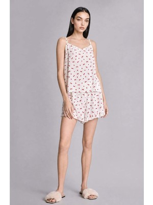 DeFacto Regular Fit Askılı 2'li Vual Ekru Şortlu Pijama Takımı H7284AX26HS