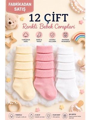 Baby Socks 12 Çift 4 Mevsimlik Yenidoğan Kız Bebek Çorabı 0-6 Ay