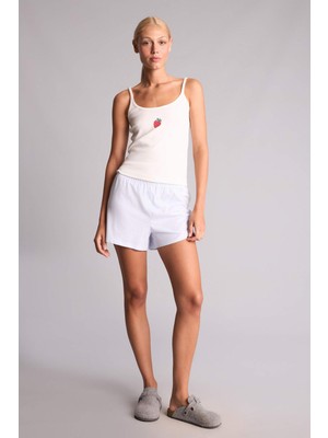 DeFacto Regular Fit Şortlu Askılı Ribana Pijama Takımı H6377AX26HS