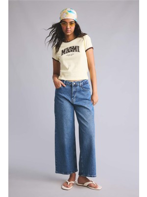 DeFacto Culotte Fit Geniş Paça Yüksek Bel Mavi Pantolon H7624AX26AU