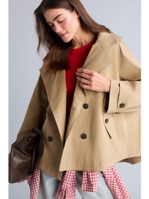 DeFacto Boxy Fit Kapüşonlu Twill Bej Trençkot H1618AX26AU