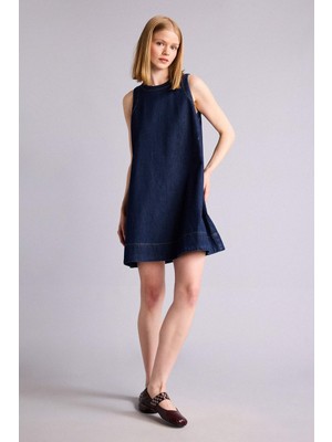 DeFacto %100 Pamuk Fashion Fit Yumuşak Jean İndigo Mini Elbise H2534AX26SM