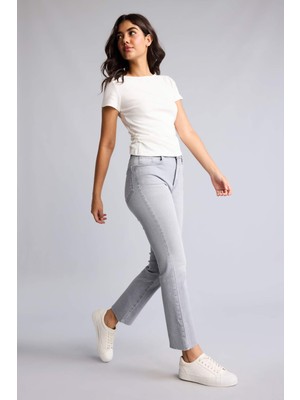 DeFacto Crop Flare Fit Yüksek Bel Gri Jean Pantolon I1912AX26AU