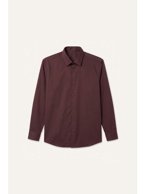 DeFacto Modern Fit Uzun Kollu Koyu Bordo Gömlek H8114AX26AU