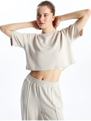 Lc Waikiki Yeni Sezon Bisiklet Yaka Crop Kadın Spor Tişört