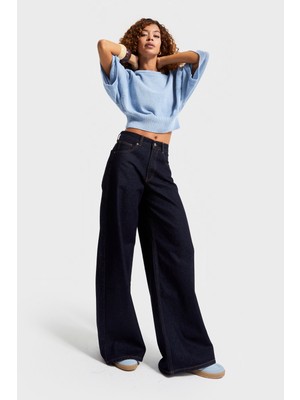 It's Basic Kadın Indigo Renk 7W5-50 Palazzo Fit %100 Koton Iç Boy 80CM Denim Jean
