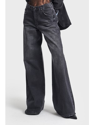 It's Basic Kadın Koyu Füme Renk Hera Palazzo Fit Bol Kesim Denim Jean