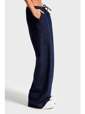 It's Basic Kadın Indigo Renk 7W450 Rahat Kumaş Bol Kesim Denim