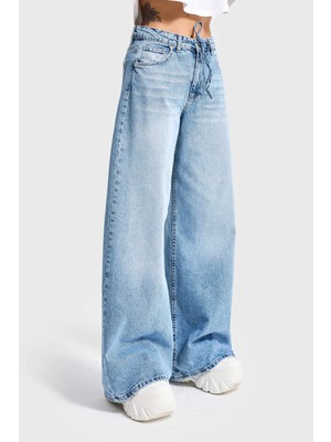 It's Basic Kadın Kot Rengi 4S527 Süper Palazzo Fit Bağcıklı %100 Koton Denim Jean