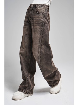 It's Basic Kadın Kahve Renk 2W470 Bol Kesim Tasarım Denim
