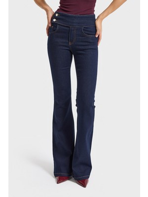It's Basic Kadın Indigo Renk 7W5-50 Flare Fit Elastan Kumaş Denim Jean