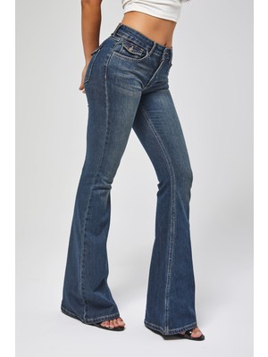 It's Basic Kadın T.kot Rengi 2W5-8 SLN05 Mide Rise Flare Fit Süper Esnek Kumaş Iç Boy 83CM Denim Jean
