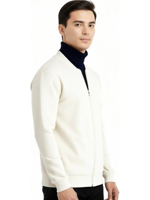 Altınyıldız Classics Erkek Bej Standart Fit Içi Polarlı 3 Iplik Fermuarlı Kolej Yaka Pamuklu Sweatshirt Ceket