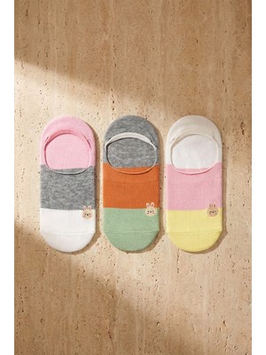 Bony Socks Kadın Tavşan Baskılı 3'lü Görünmez Babet Çorap Çok Renkli
