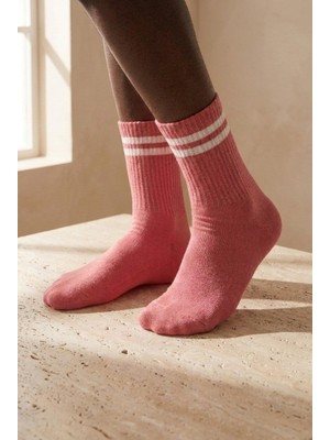 Bony Socks Kadın Şeritli Soket Çorap Koyu Pembe