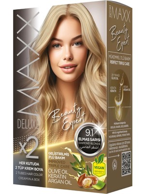 MAXX DELUXE BEAUTY EXPERT 9.1 Elmas Sarısı Krem Saç Boyası Onarıcı Etki ile Güçlü Bakım