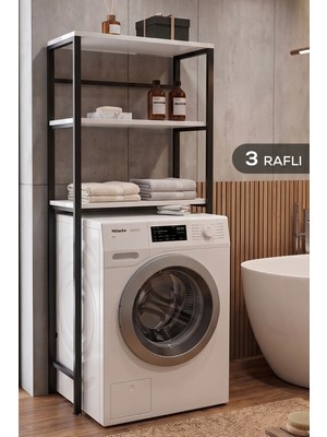 Vienev 3 Katlı Çamaşır Makinesi Üstü Raf Siyah-Beyaz | Banyo Düzenleyici Çok Amaçlı Deterjan ve Havlu Rafı