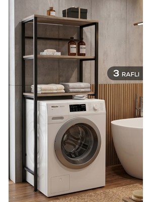 Vienev 3 Katlı Çamaşır Makinesi Üstü Raf Siyah-Ahşap | Banyo Düzenleyici Çok Amaçlı Deterjan ve Havlu Rafı