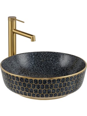 Lena E-W8145 Tezgah Üstü Lavabo Mat Gri & Altın