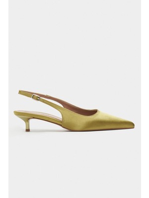 Nişantaşı Shoes Rovia Yeşil Saten Sivri Burun Ince Topuklu Kadın Ayakkabı